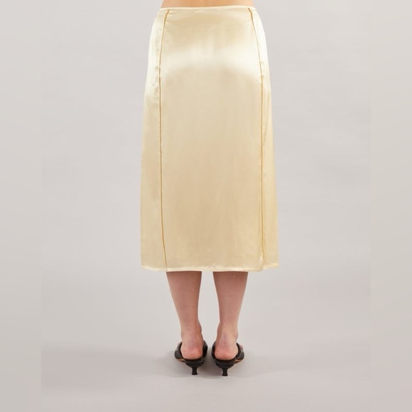NWT Acne Studios Idella Satin Silk Button Midi Slip Skirt Butter Straw Yellow - Picture 3 of 11